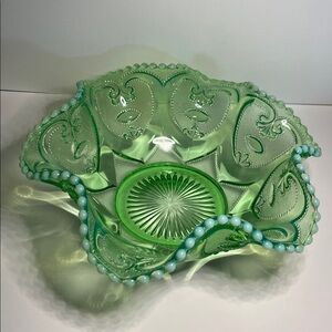 Northwood Glass Co. early 1900s, in their “Scroll with Beads” pattern